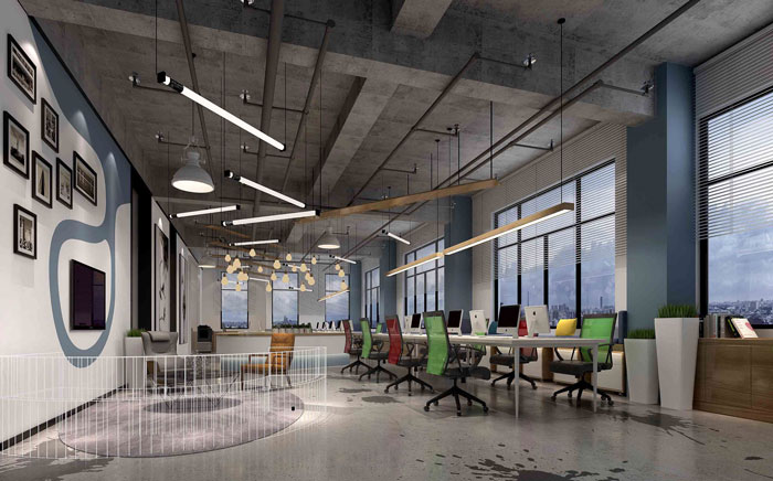 1300平方大型創意辦公室前臺接待裝修設計案例效果圖