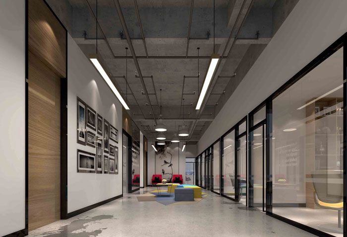 1300平方大型創意辦公室過道裝修設計案例效果圖