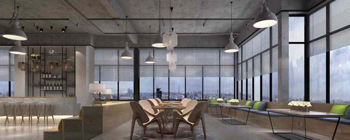 1300平方大型創意辦公室茶水間域裝修設計案例效果圖