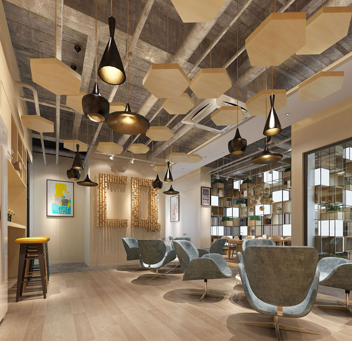 1050平方大型創(chuàng)意辦公室接待區(qū)域裝修設(shè)計(jì)案例效果圖