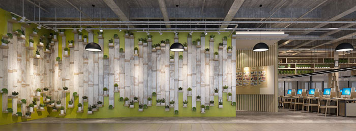 1050平方大型創(chuàng)意辦公室形象墻裝修設(shè)計(jì)案例效果圖