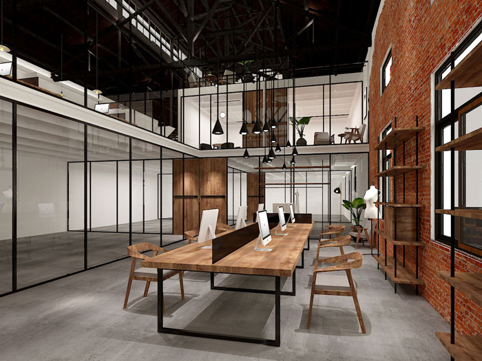 630平方中型創(chuàng)意辦公室一樓辦公區(qū)域裝修設計案例效果圖