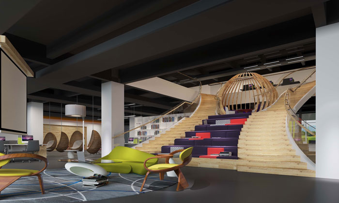 1500平方大型創意辦公室休息區域裝修設計案例效果圖