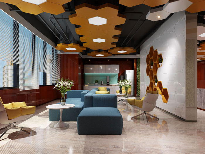 750平方中型辦公室前臺接待裝修設計案例效果圖