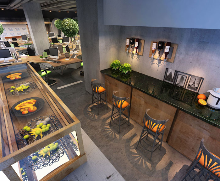 1100平方大型創意辦公室茶水間裝修設計案例效果圖