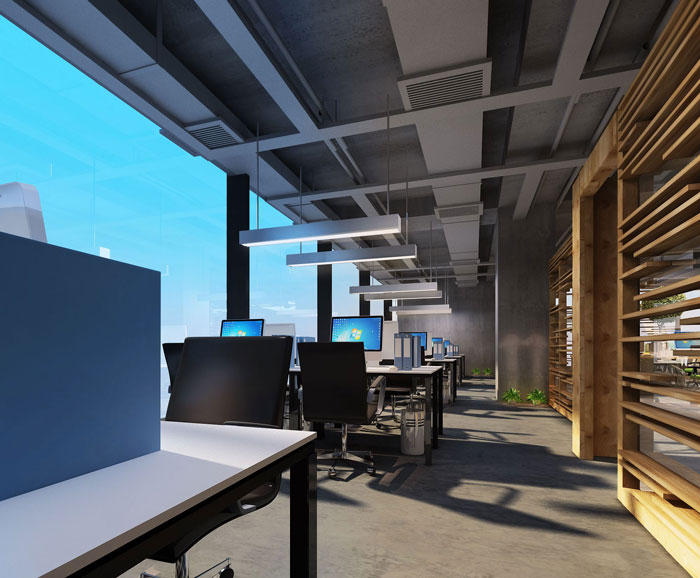 1100平方大型創意辦公室陽臺辦公區域裝修設計案例效果圖