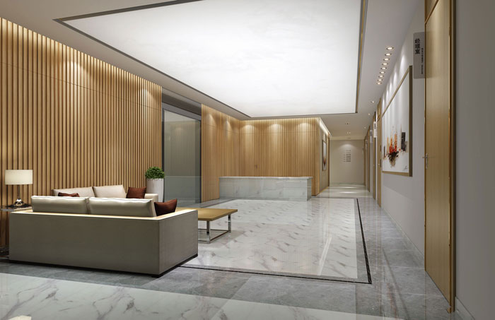 1200平方大型辦公室前臺接待區(qū)域裝修設(shè)計(jì)案例效果圖