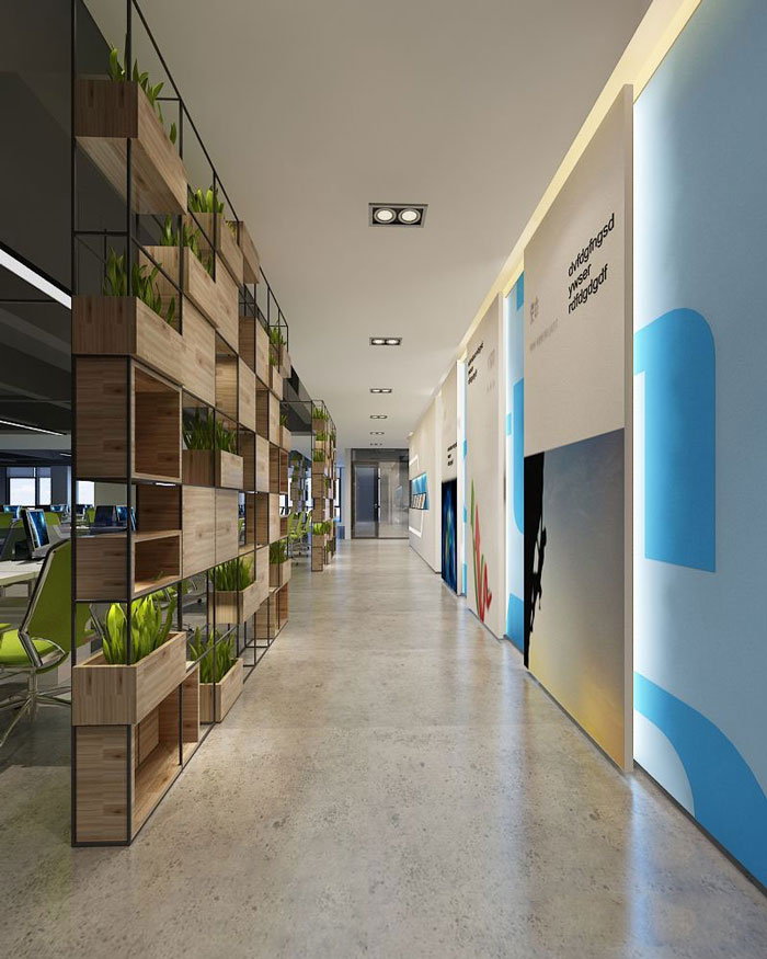 1050平方時尚創意辦公室過道裝修設計案例效果圖