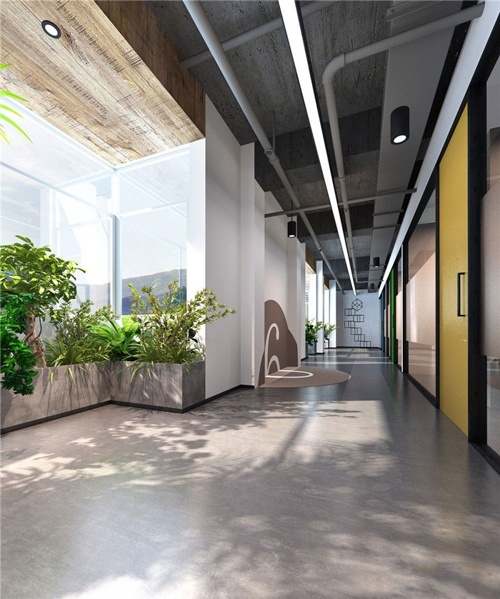 1260平方時(shí)尚創(chuàng)意辦公室過道裝修設(shè)計(jì)案例效果圖