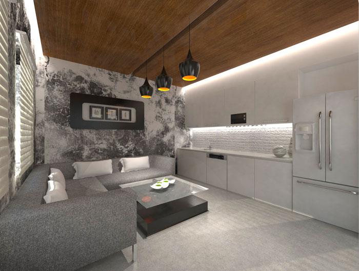 1000平方loft風格辦公室茶水間裝修設計案例效果圖