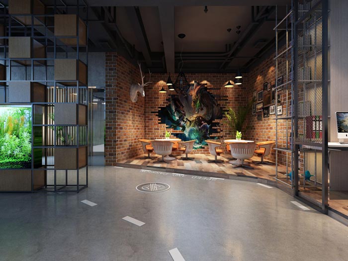 700平方工業風辦公室接待區域裝修設計案例效果圖