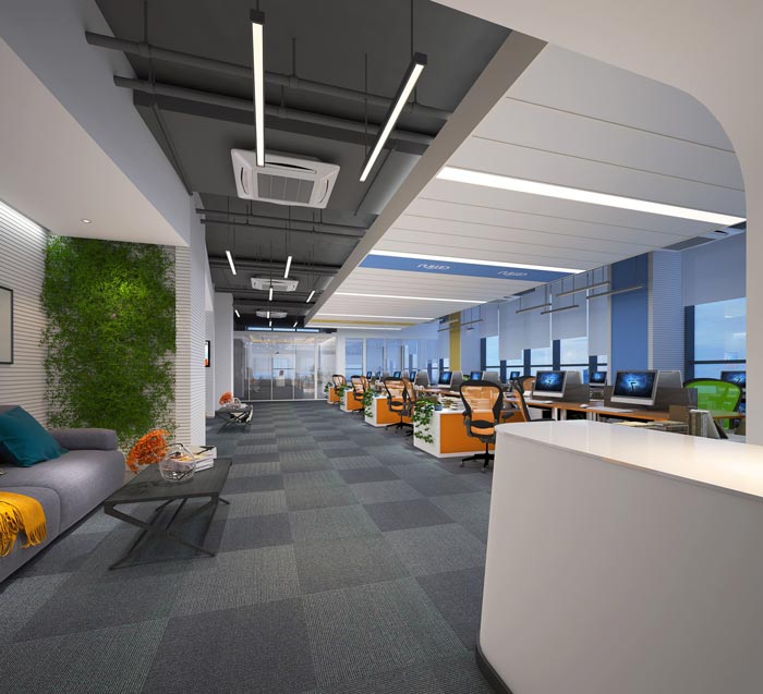 480平方現(xiàn)代簡約辦公室動線裝修設(shè)計案例效果圖