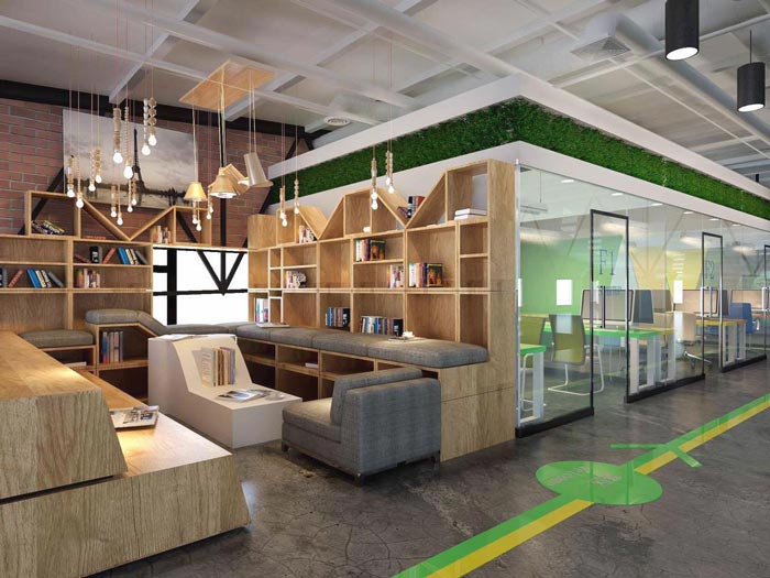 簡約時尚辦公室休息區域裝修設計案例效果圖