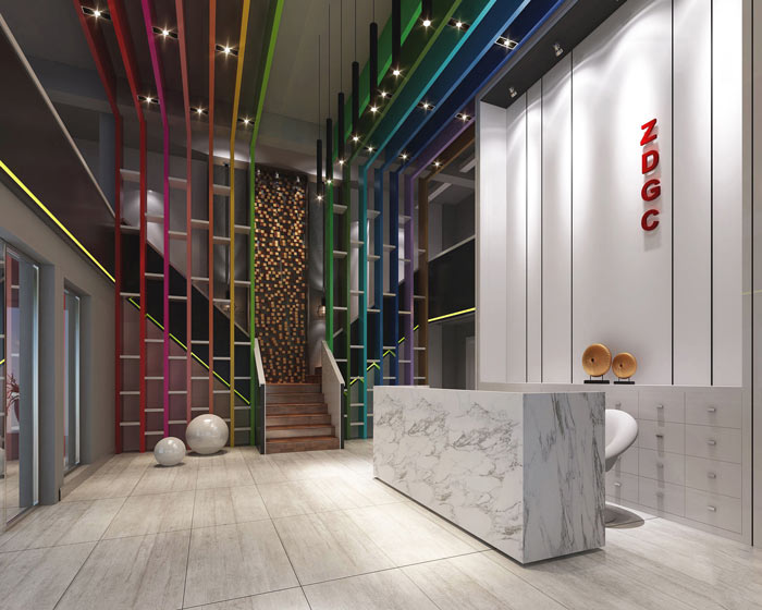 時尚簡約辦公室前臺裝修設計案例效果圖