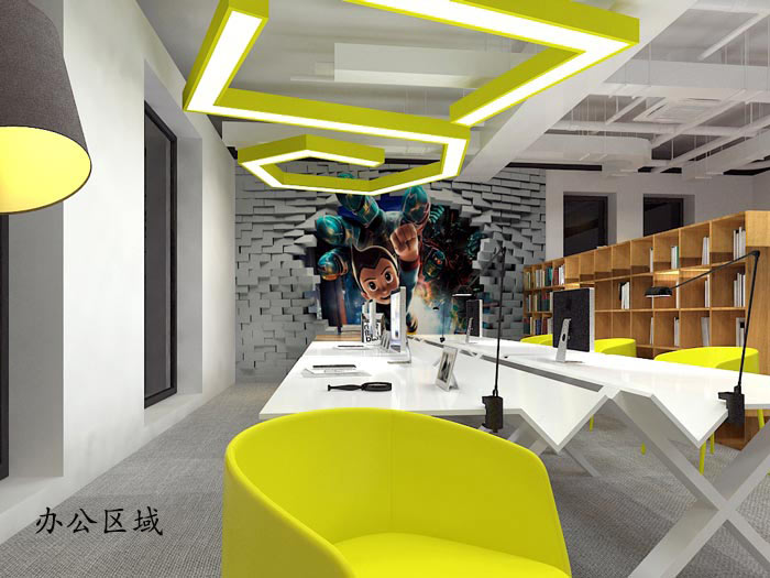 動漫公司辦公室辦公區域軟裝設計方案效果圖