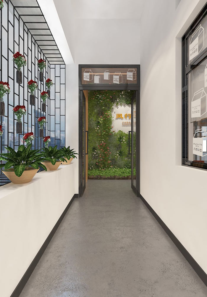 廠房loft風格辦公室進門區域裝修設計案例效果圖