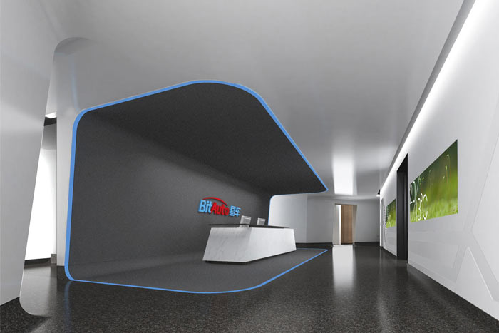 汽車互聯網公司辦公室前臺裝修設計案例效果圖