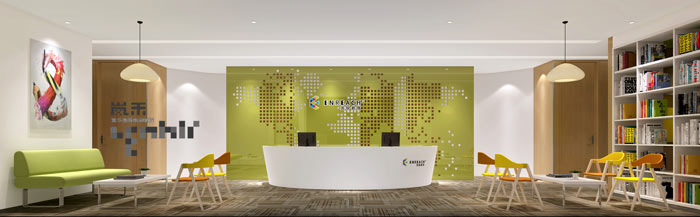 狄邦教育辦公室前臺裝修設計案例效果圖