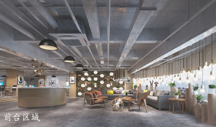 1200平方工業風辦公室前臺區域裝修設計案例效果圖