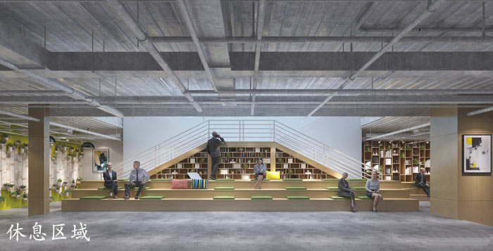 1200平方工業風辦公室休息區域裝修設計案例效果圖