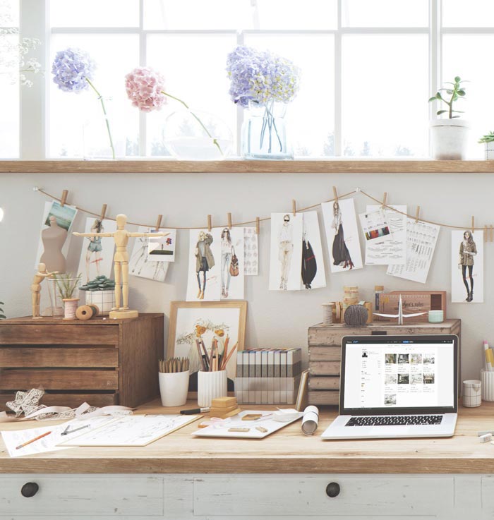 服裝設計工作室辦公桌區域裝修設計案例效果圖