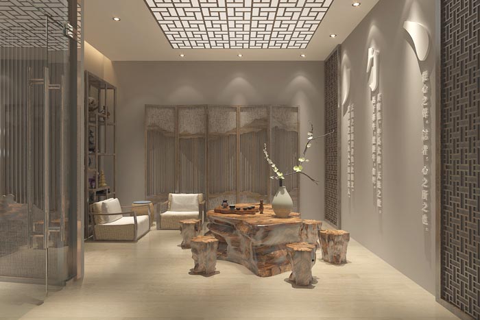 中式風格辦公室洽談區(qū)域裝修設(shè)計案例效果圖