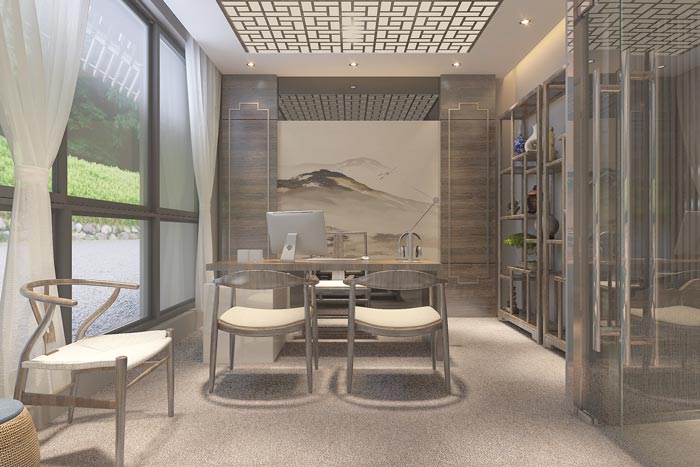 中式風格總經(jīng)理辦公室裝修設(shè)計案例效果圖