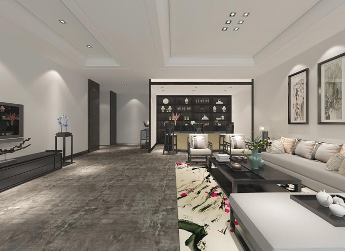 新中式進(jìn)出口貿(mào)易公司辦公室茶水間裝修設(shè)計(jì)案例效果圖