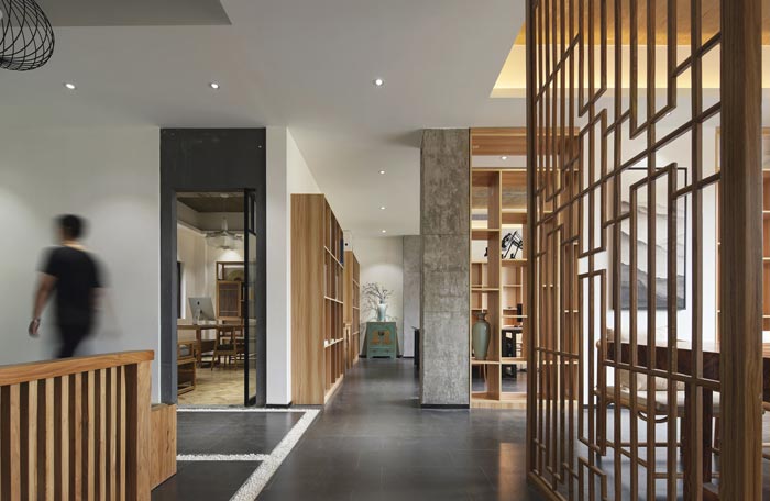 中式禪意辦公室進門區域裝修設計案例效果圖