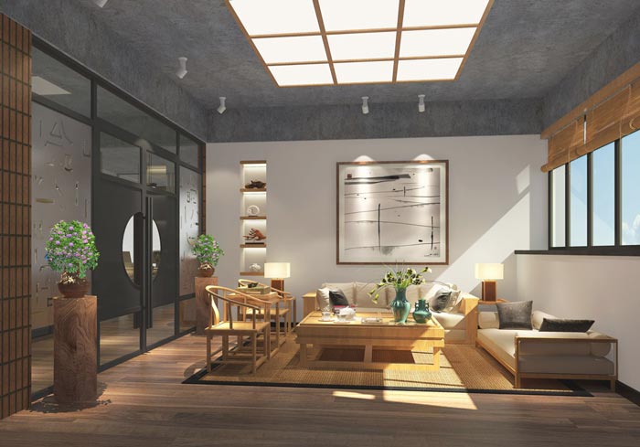 現代中式風格辦公室茶水間裝修設計案例效果圖