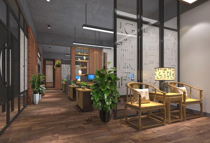 現代中式風格辦公室辦公區域裝修設計案例效果圖