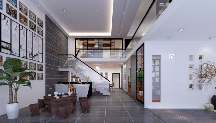 新中式loft風格辦公室進門區域裝修設計案例效果圖