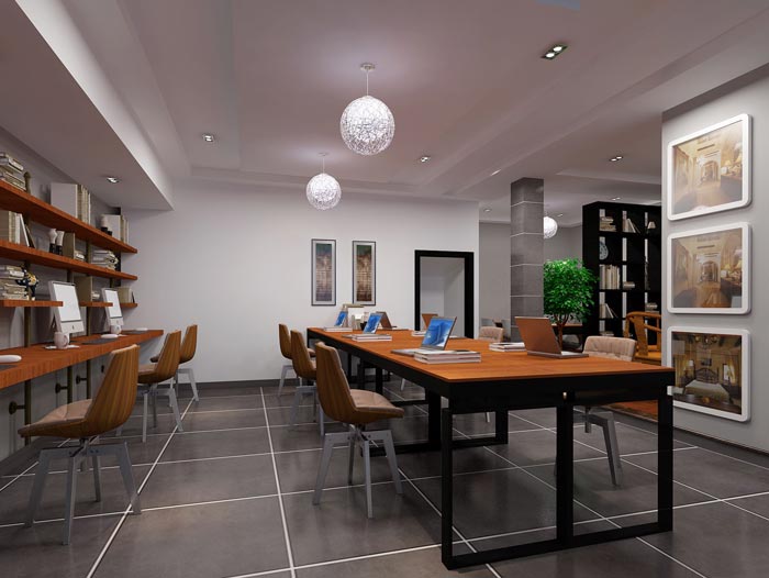 新中式loft風格辦公室辦公區域裝修設計案例效果圖