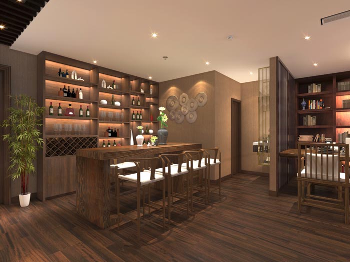 現(xiàn)代新中式風(fēng)格辦公室吧臺(tái)區(qū)域裝修設(shè)計(jì)案例效果圖