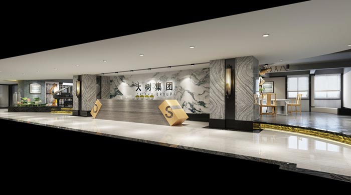 新中式禪意辦公室前臺裝修設計案例效果圖