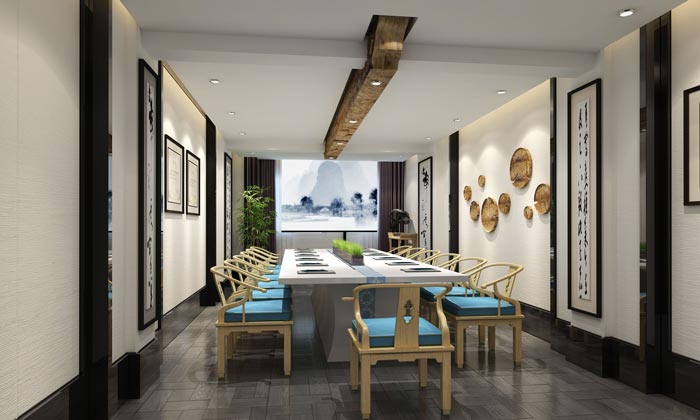 新中式禪意辦公室會議室域裝修設計案例效果圖
