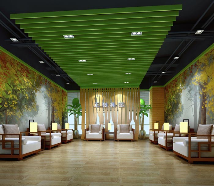 中式自然風格辦公室接待區(qū)域裝修設計案例效果圖