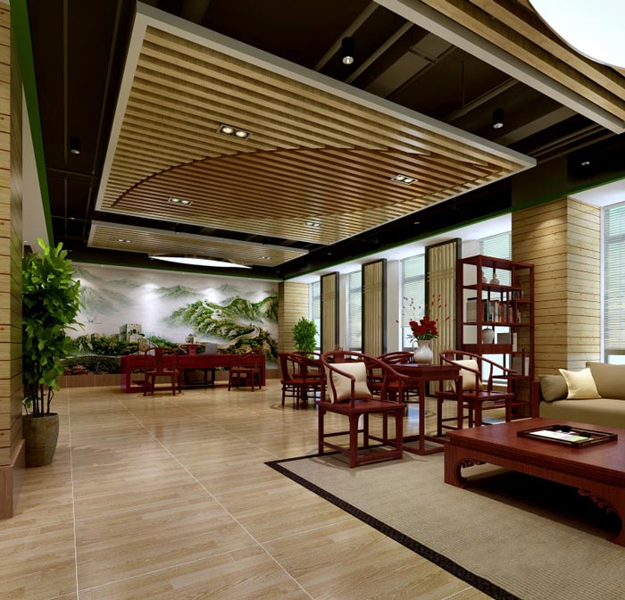 中式自然風格董事長辦公室裝修設計案例效果圖