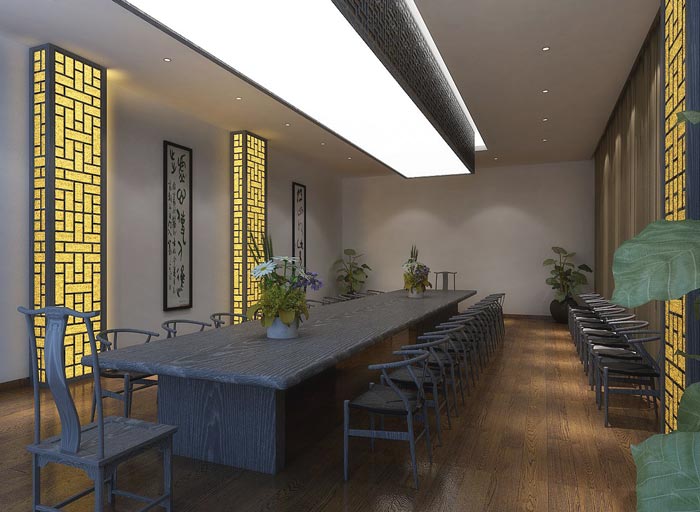 中式風(fēng)格投資公司辦公室會(huì)議室裝修設(shè)計(jì)案例效果圖