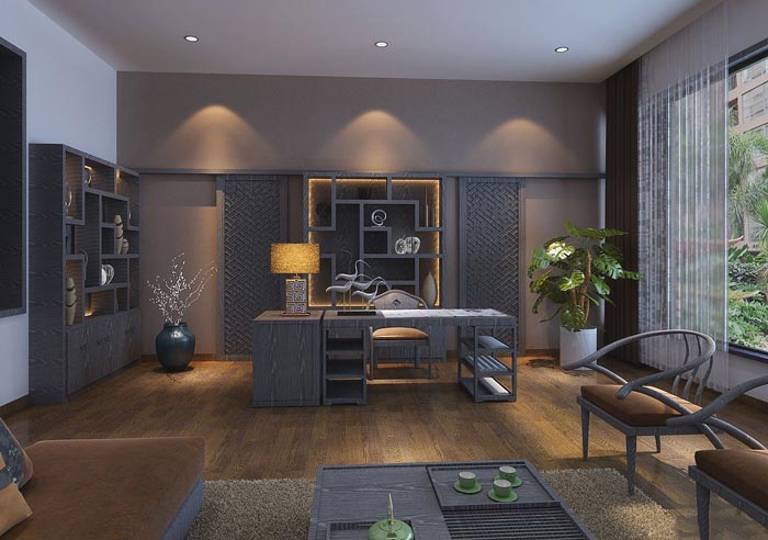 中式風(fēng)格投資公司總經(jīng)理辦公室裝修設(shè)計(jì)案例效果圖