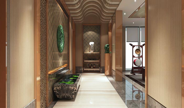 中式后現代風格辦公室進門區域裝修設計案例效果圖