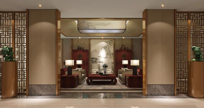 中式后現代風格辦公室動線裝修設計案例效果圖