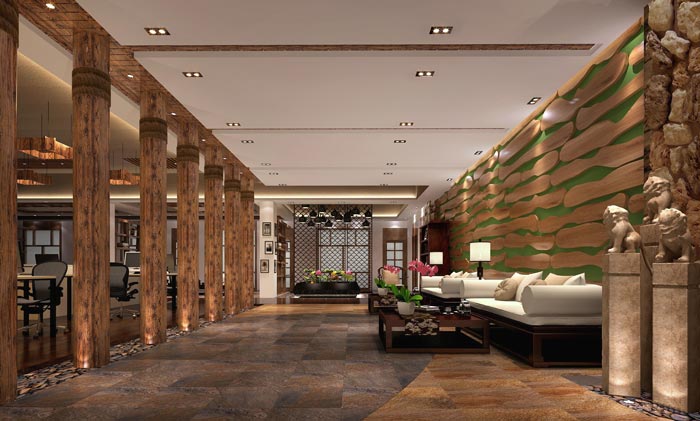 中式后現代風格辦公室辦公區域裝修設計案例效果圖