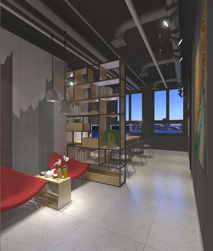 116平方創業公司辦公室接待區域裝修設計案例效果圖