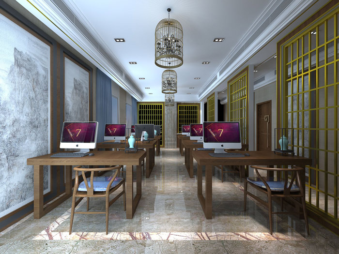 新中式風(fēng)格辦公室辦公區(qū)域設(shè)計方案效果圖