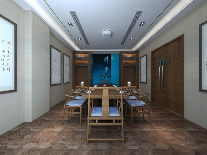 新中式風(fēng)格辦公室會議室設(shè)計方案效果圖