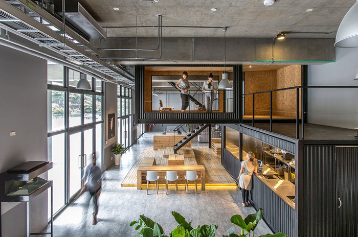 物流公司loft風格辦公室進門區裝修設計案例效果圖