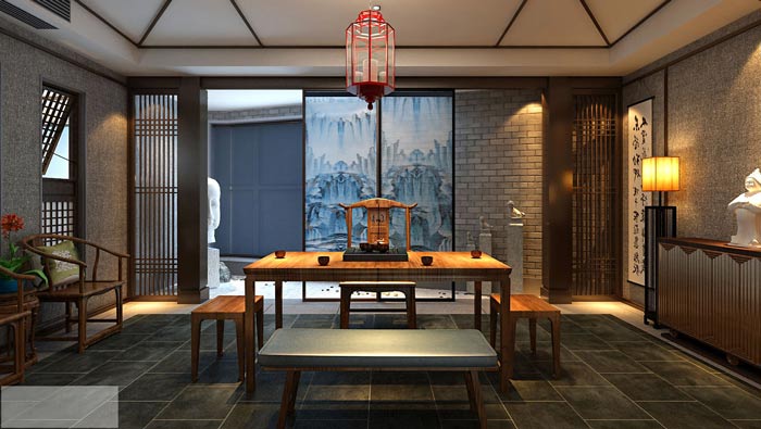 新中式辦公室茶水區裝修設計案例效果圖