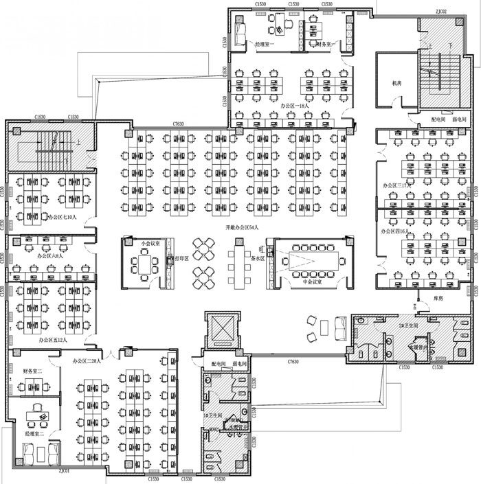 創客孵化中心辦公樓辦公區設計平面圖