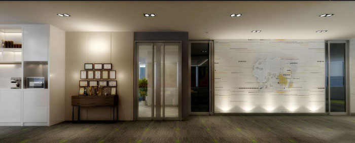 國際貿易公司辦公室形象墻裝修設計效果圖